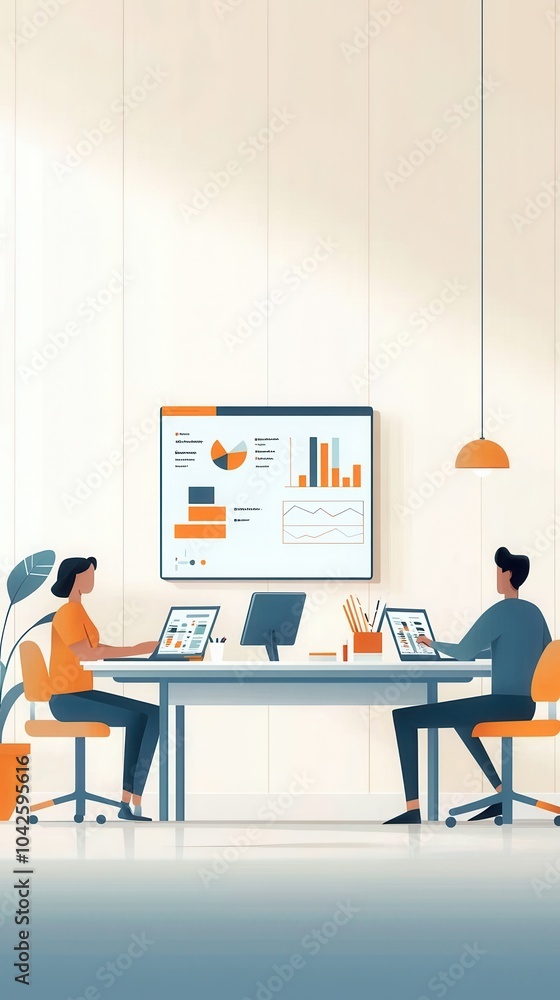 Poster diverse team of data scientists analyzing charts