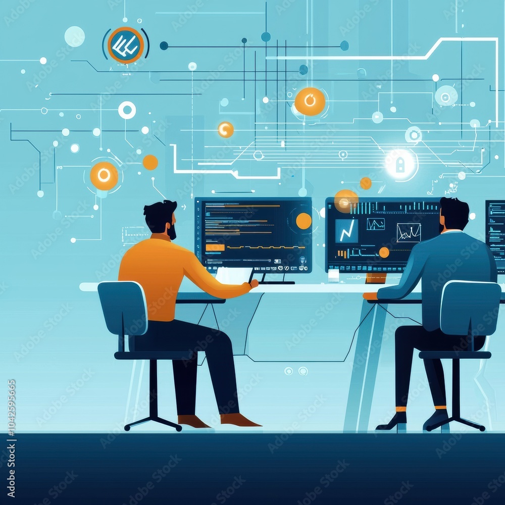 Poster diverse team of it experts solving cybersecurity challenges