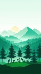 Fototapeta premium Eco Tourists Planting Trees in a Scenic Landscape