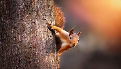 Red Squirrel on a Tree Stump in natural environment