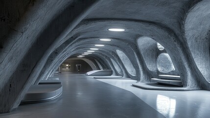 Futuristic Interior with Concrete and Smooth Surfaces