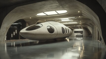 Fototapeta premium Futuristic Concrete Spaceship Interior Design