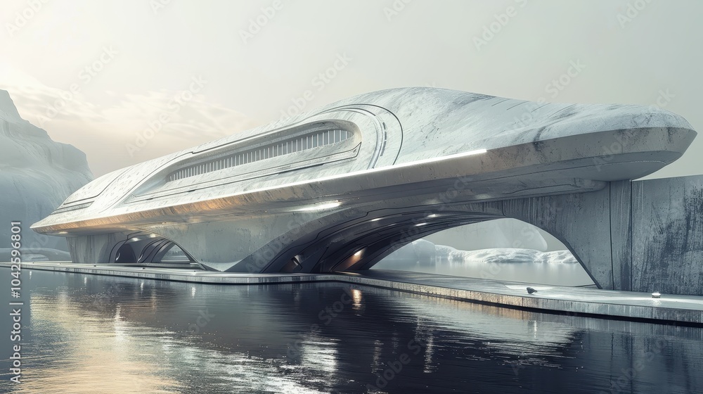 Poster futuristic concrete spaceship with tunnel design