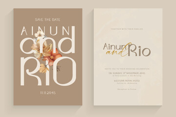 Aesthetic Wedding Invitation Template with Brown Floral Watercolor