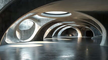 Futuristic Concrete Space with Unique Tunnel Design