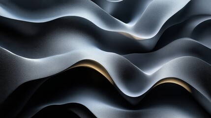 Obraz premium Soft curves and shadows of a textured surface create an abstract representation of waves, resembling fluid motion against a dark background.