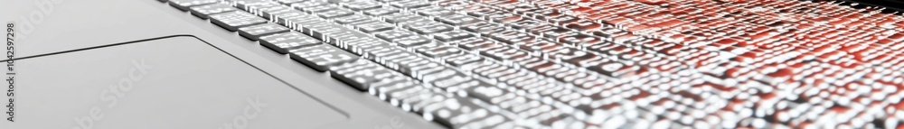 Poster futuristic laptop keyboard with code reflections in macro shot for technology and education