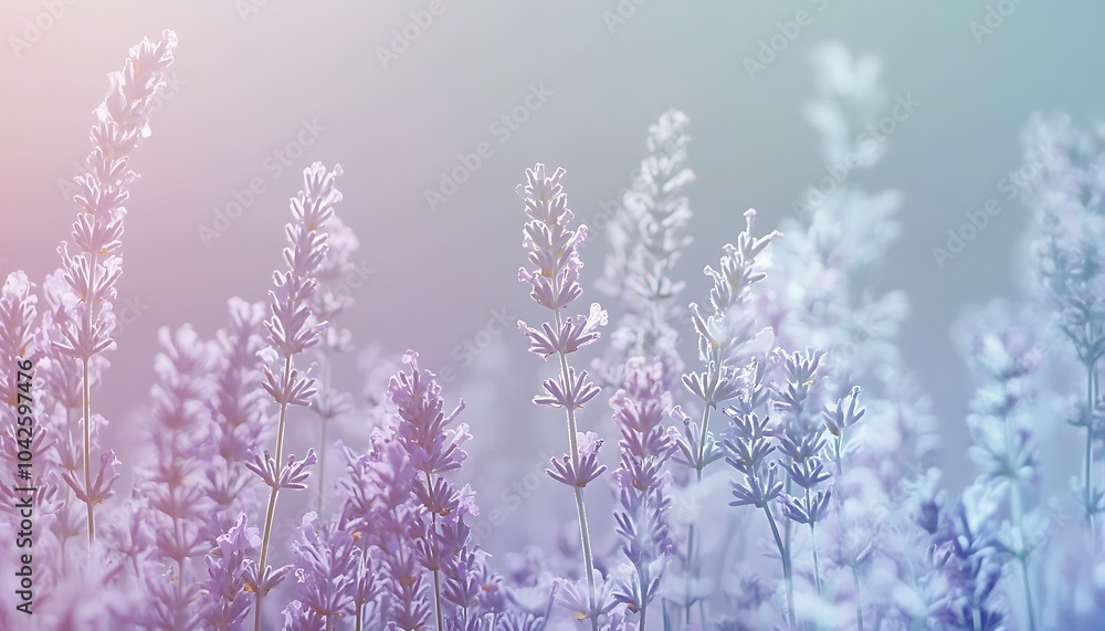 Poster a serene, pastel-hued view of delicate flowers swaying gently, creating an ethereal and dreamy atmos