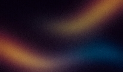 Abstract dark glowing color flow grainy backdrop design, magenta red orange blue black color wave on dark noisy gradient, website header, cover, banner, poster.