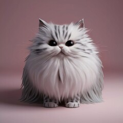 Fototapeta premium An Adorable Fluffy Cat Poses on a Pink Background