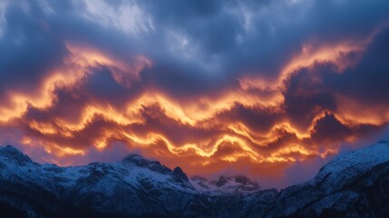 Fototapeta premium Dramatic Asperitas Clouds Over Mountain Range at Sunset