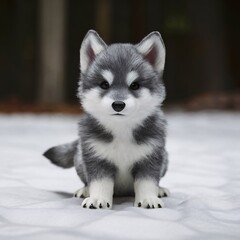 Naklejka premium Adorable Husky Puppy Sits with Innocence