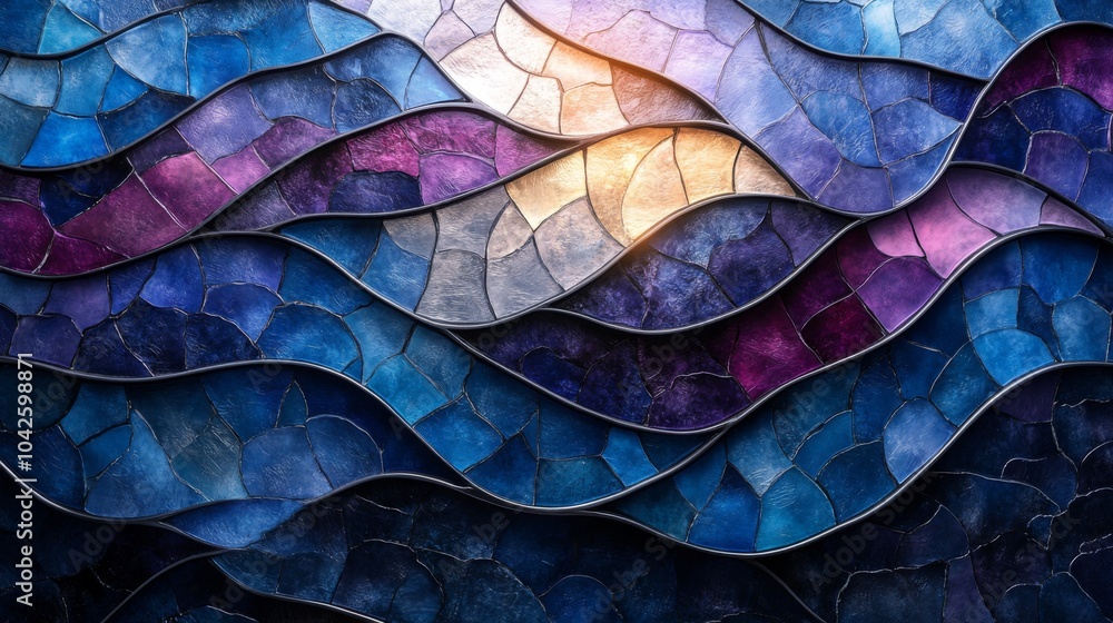 Poster vibrant textures overlap to create a dynamic composition, showcasing waves of blue, purple, and pink