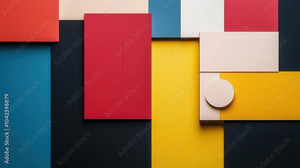 Poster bold color blocks intersecting with sleek lines
