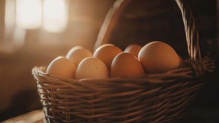 Brown Eggs in a Basket Softly Illuminated