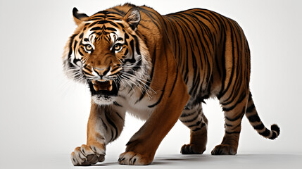 Obraz premium A Bengal tiger and its adorable cub isolated against a simple background.