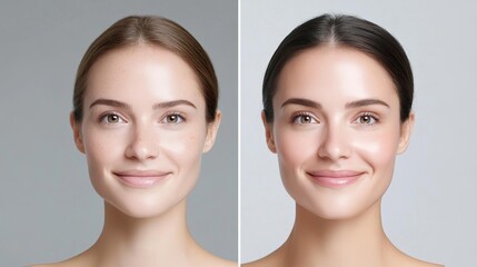 Side-by-side comparison of dull, dry skin transforming into radiant, hydrated skin, highlighting skincare results