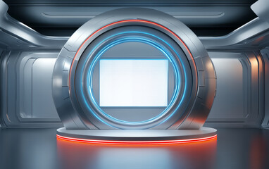 Background of e-commerce product booth integrating fashion and technology elements