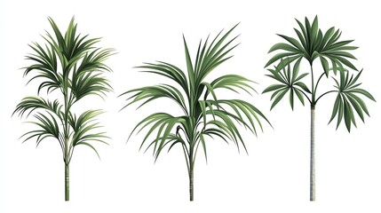 Obraz premium Three vibrant green indoor plants with diverse leaf shapes, perfect for home decor, isolated on a white background.