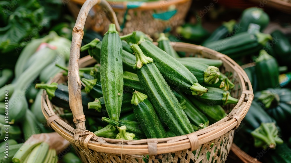 Sticker Fresh Green Zucchini in a Basket