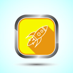 Rocket icon design illustration, Business start up symbol, Rocket launching sign, Yellow Shadow Button Design