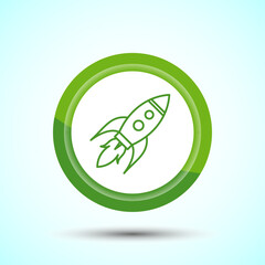 Rocket icon design illustration, Business start up symbol, Rocket launching sign, Green Color Button Design