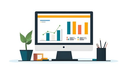 Obraz premium Business Growth Charts Data Analysis on Computer Monitor
