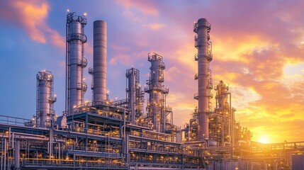 Industrial Refinery Complex at Sunset