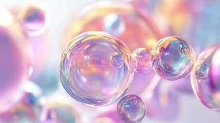 Naklejka premium A close-up of colorful soap bubbles with a soft, dreamy background.