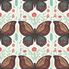 Fototapeta premium A seamless pattern with butterflies and flowers.