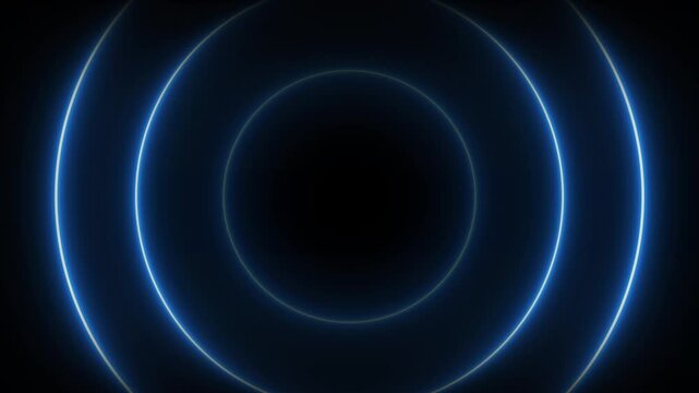 Abstract neon circle radio waves looping background. Searching process in futuristic interface.Radar signal concept.