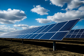 Solar farm on a barren landscape, symbolizing the potential for renewable energy to reduce environmental impact