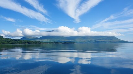Fototapeta premium Calm Sea with Clouds Over the Rolling Landscape