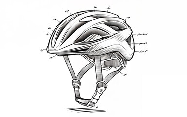 Detailed line drawing of a bicycle helmet, perfect for safety awareness campaigns.