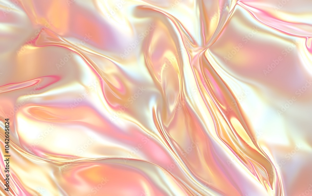 Poster a shimmering, iridescent fabric with soft waves and pastel hues, reflecting light in an enchanting p