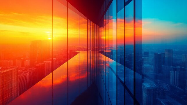 Vibrant Office Setting with Stunning City Views