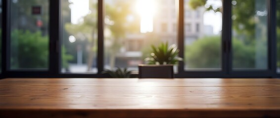 Empty Wood table with blurred office room background, Generated Ai