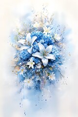 Elegant Blue Hydrangeas and White Lilies