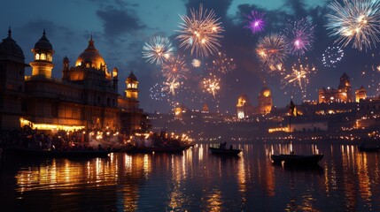 Obraz premium Vibrant Night with Fireworks over Cultural Festival