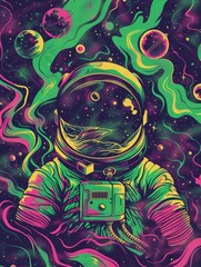 Psychedelic Spaceman in Neon Green Surroundings