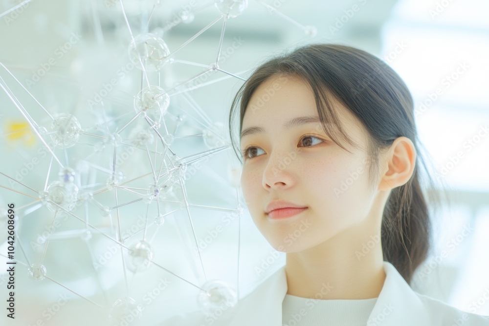 Aufkleber young scientist in high-tech laboratory exploring space technology innovations