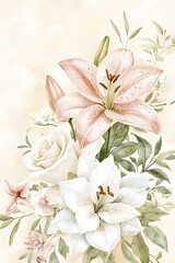 Obraz premium Elegant Bouquet of White Roses and Lilies