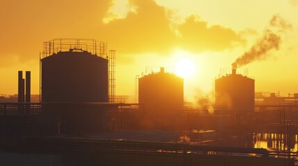 Industrial Sunset over Refined Factory Landscape