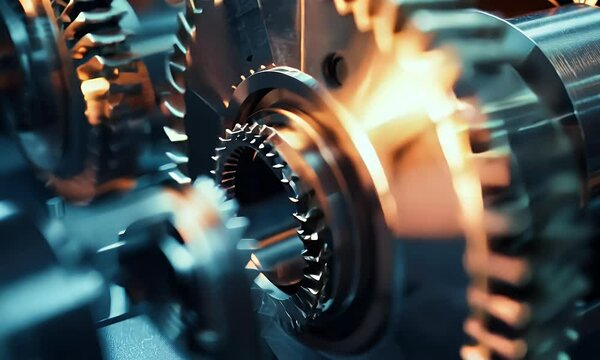 Close-up of intricate metallic gears showcasing precision engineering and mechanical design.