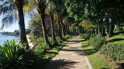 Obraz premium Coastal Walkway Surrounded by Lush Seasonal Garden
