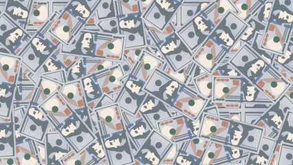 Obraz premium Background of the new 100 US Dollar banknote bill scattered all over