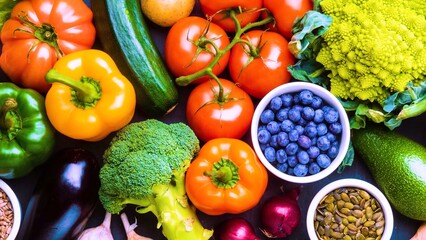Fresh vegetables, fruits and superfood