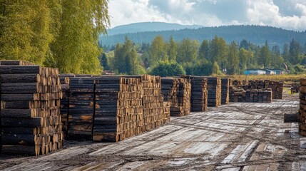 Stacked Tree Trunks at Logging Site