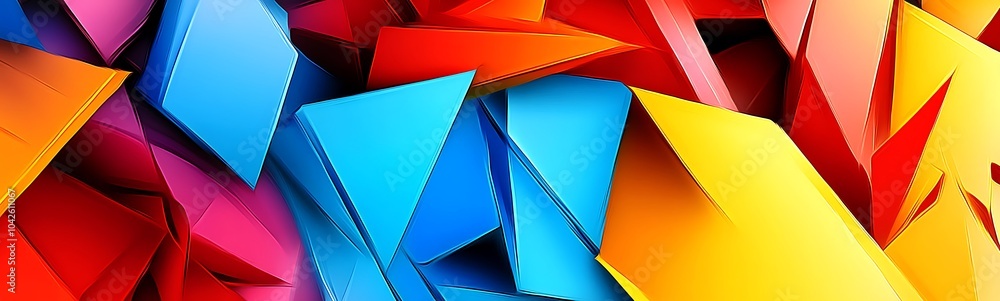 Leinwandbilder a vibrant composition of colorful, overlapping triangular shapes in red, blue, yellow, and pink, cre