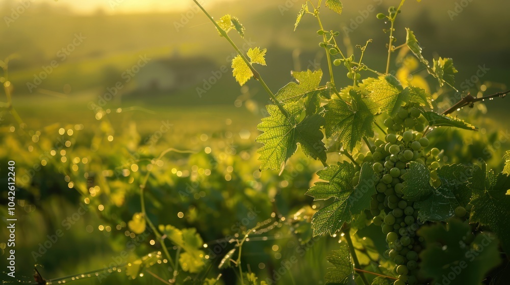 Sticker Sunlight on Dewy Grape Vines